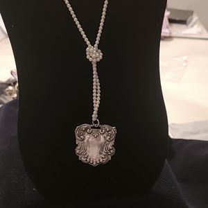 Long Pearl Necklace with Sterling Silver Pendant